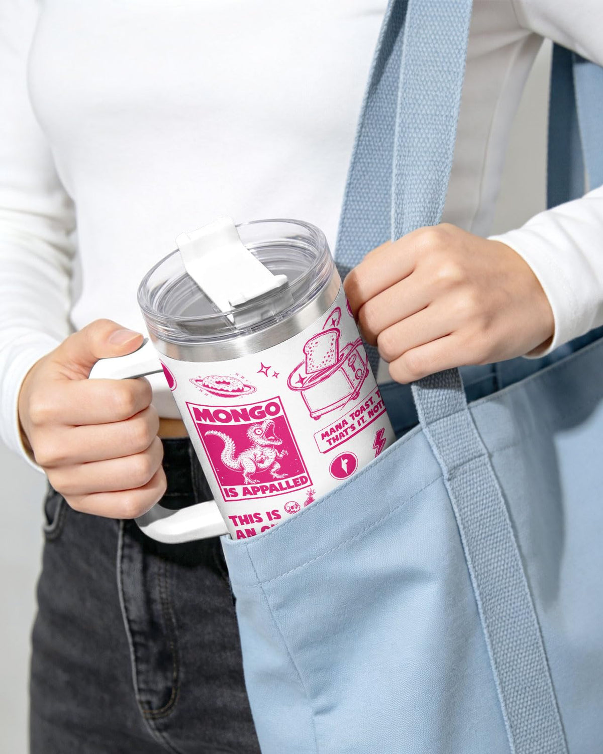 Funny Gamer 40oz Tumbler with Handle Straw Lid Dungeon Cat Dinosaur Meme Insulated Stainless Steel Travel Mug Gifts for Women Men Book Lover Gift