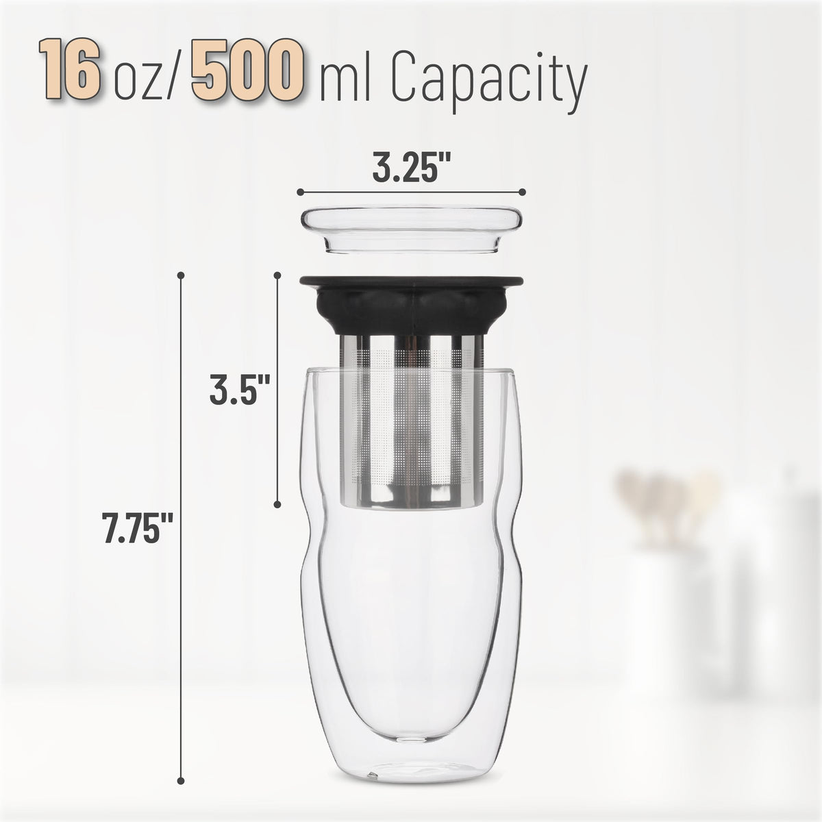 BTaT Double Wall Glass Tea Cup With Stainless Steel Infuser and Lid (2 Count)
