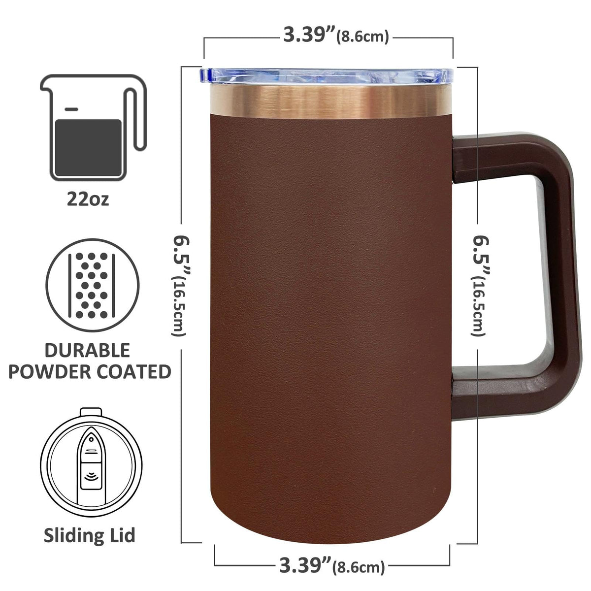 22oz Insulated Coffee Mug Bulk with Handle and Lid Brown (4 Count)