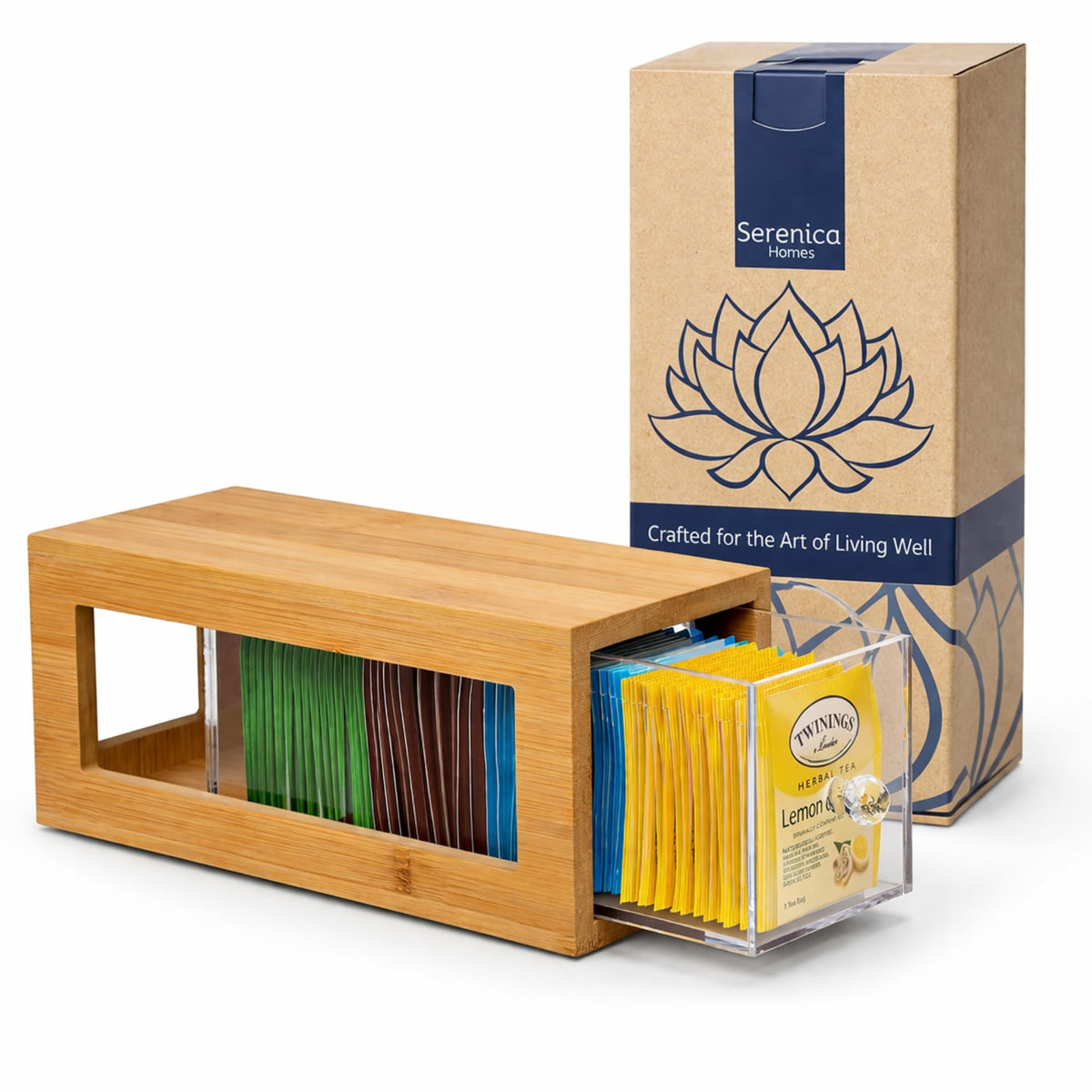 Bamboo and Acrylic Drawer Tea Bag Holder