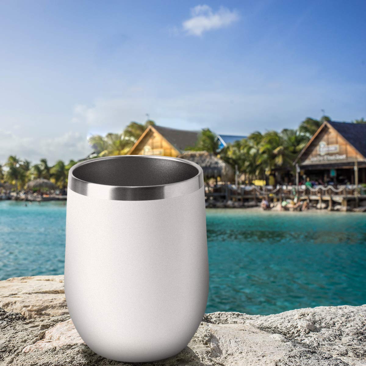 12oz Wine Tumbler with Lid Stemless Wine Glasses Double Wall Vacuum Travel Mugs stainless steel Coffee Cup for Cold & Hot Drinks Wine Coffee Cocktails Beer 12 Pack White (12 Count)