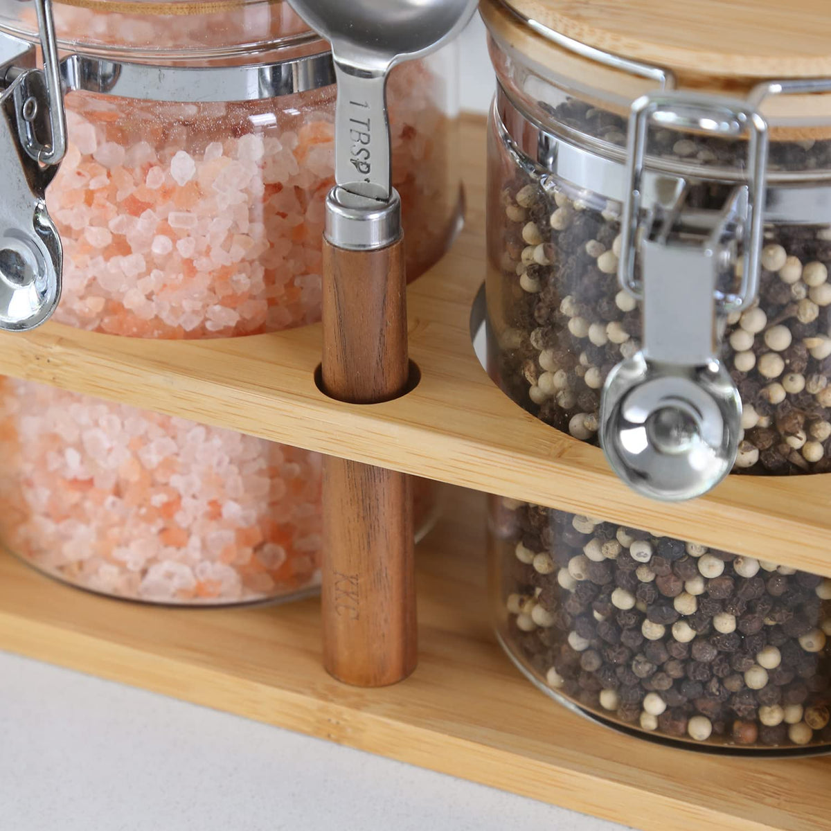 KKC Glass Tea Canister with Bamboo Lids & Spoon