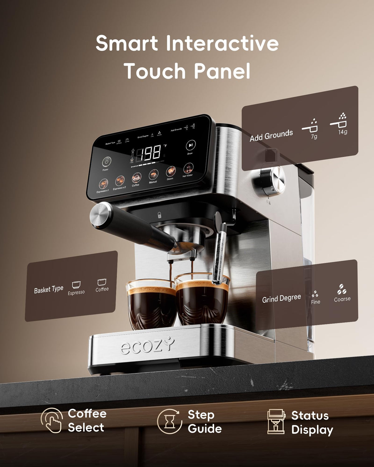 2-in-1 Espresso Machine with Milk Frother, Guided Touchscreen