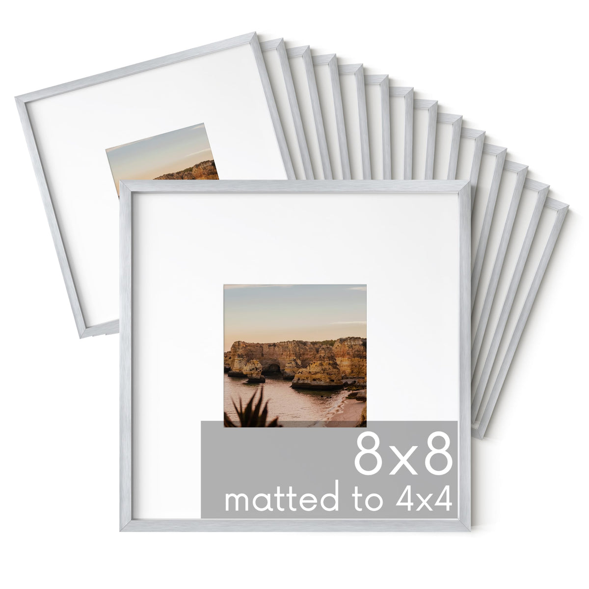 8x8 Silver Metal Picture Frames Matted to 4x4