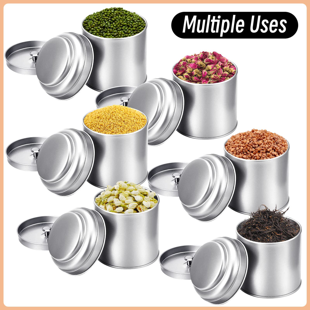 12 Pcs Tea Tin Canister with Airtight Double Lids Round Tin Can Box Small Kitchen Tea Canister Loose Leaf Storage Containers for Loose Bags Coffee Sugar Candy Spices