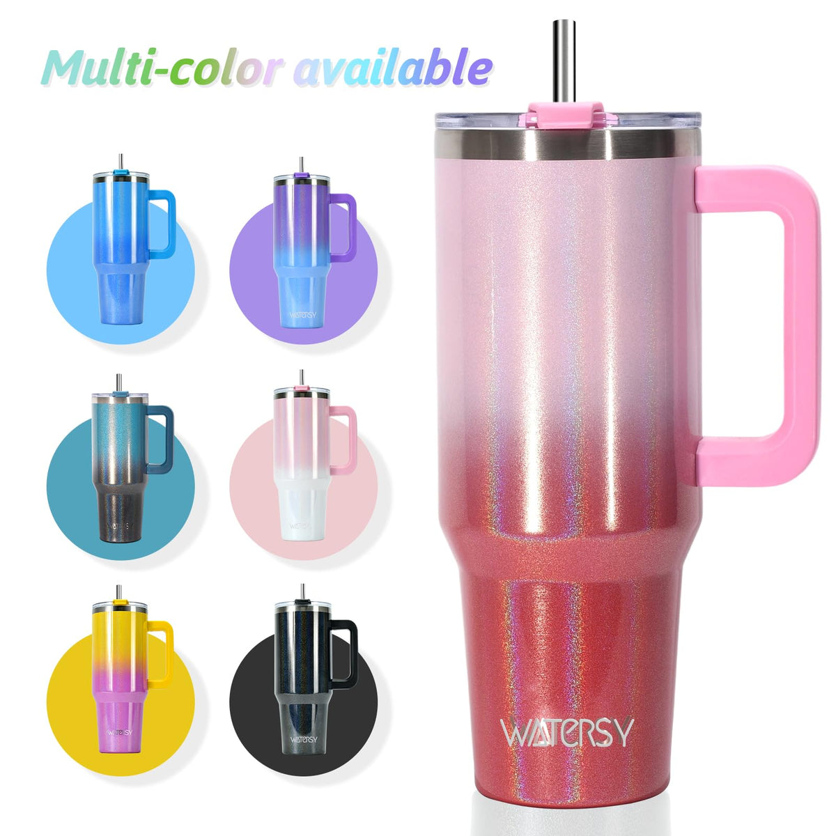30 oz Shiny Tumbler with Handle and Straw