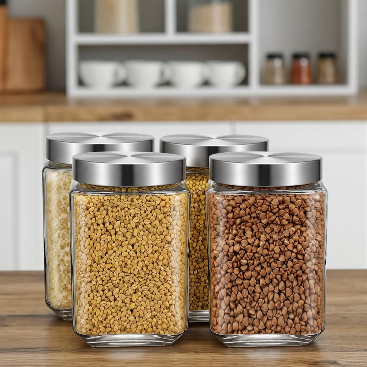 6 Pack 51 oz Square Glass Jars with Lids Wide Mouth Kitchen (6 Count)