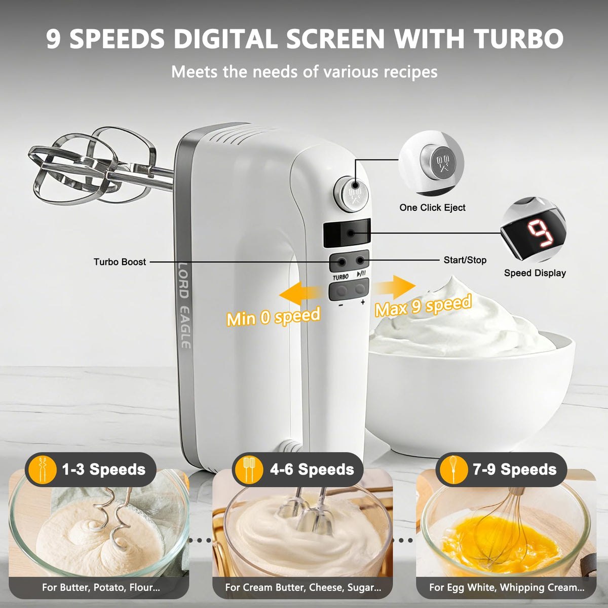 9 Speed Digital Hand Mixer Electric Handheld (6 Count)