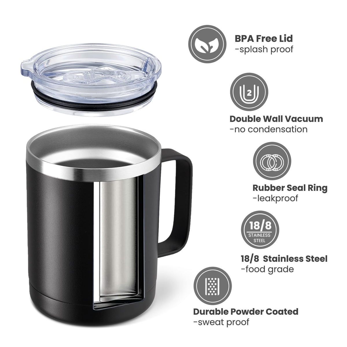 12oz Coffee Mug With Handle 2 Pack Bulk (2 Count)
