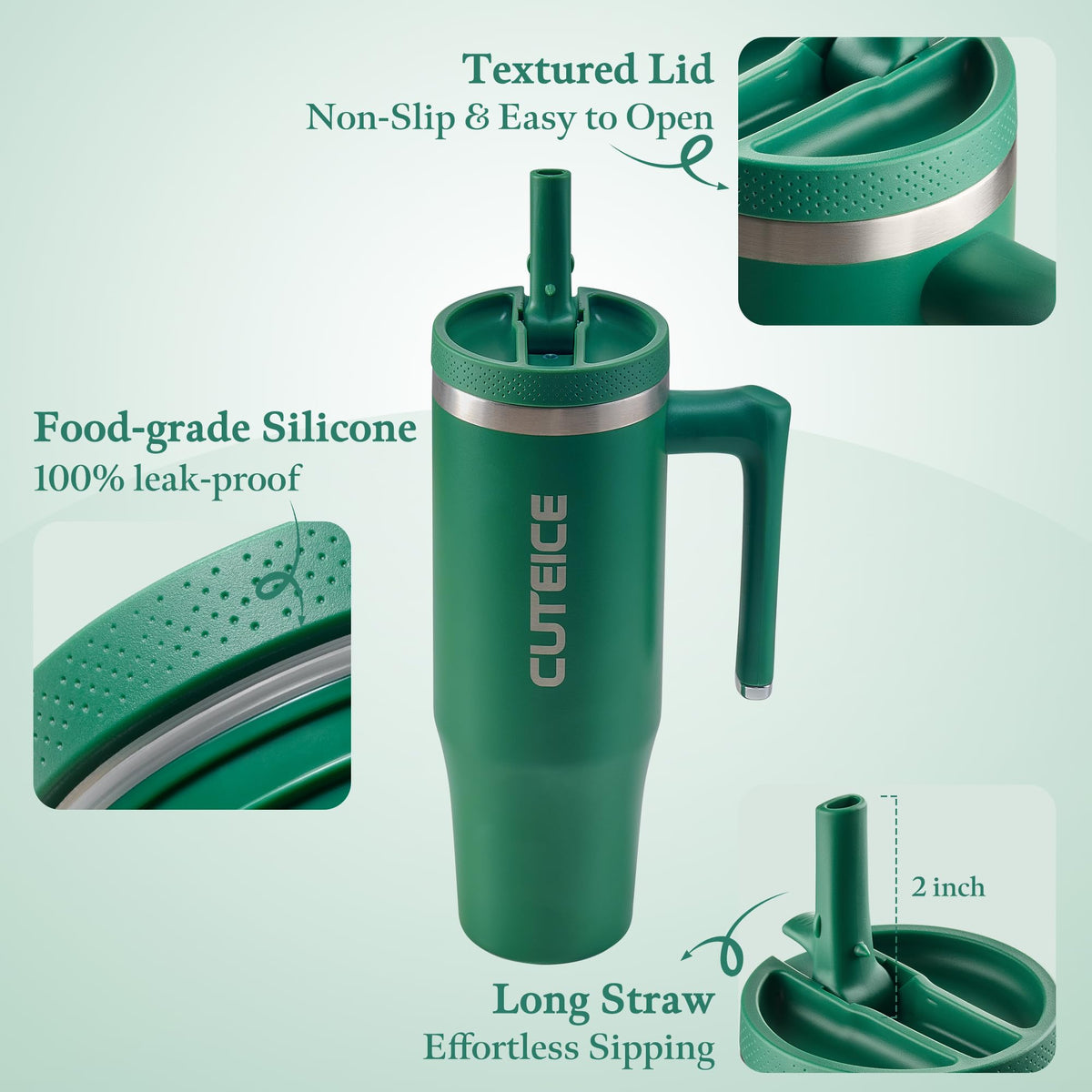 Forest Green 30 oz Insulated Tumbler with Handle Coffee Travel Mug with Lid and Straw