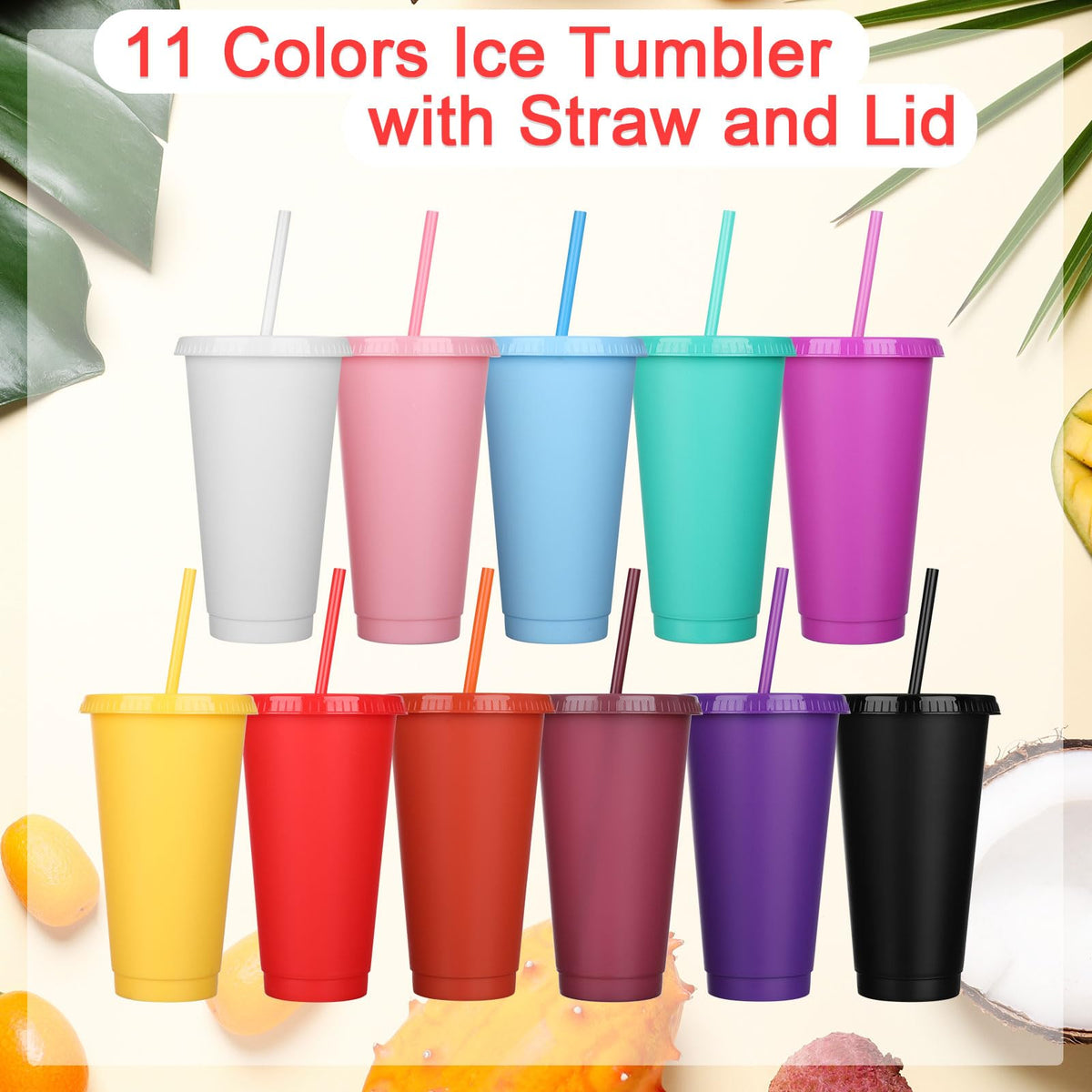 100 Pack Plastic Cups with Lids Straws (100 Count)