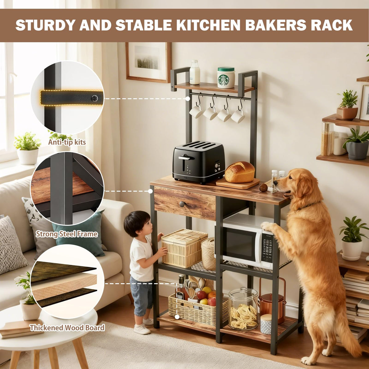 Kitchen Bakers Rack with Drawer
