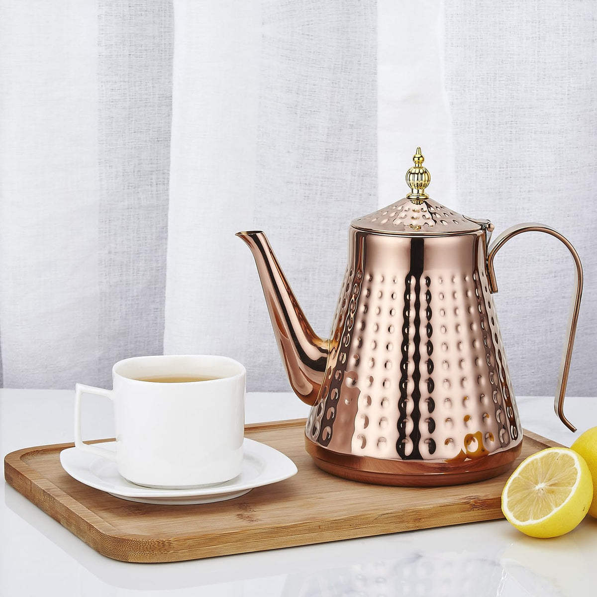 1.6L(54oz) Stainless Steel Hammer Patterned Teapot With Removeable Infuser,Loose leaf cover,Copper