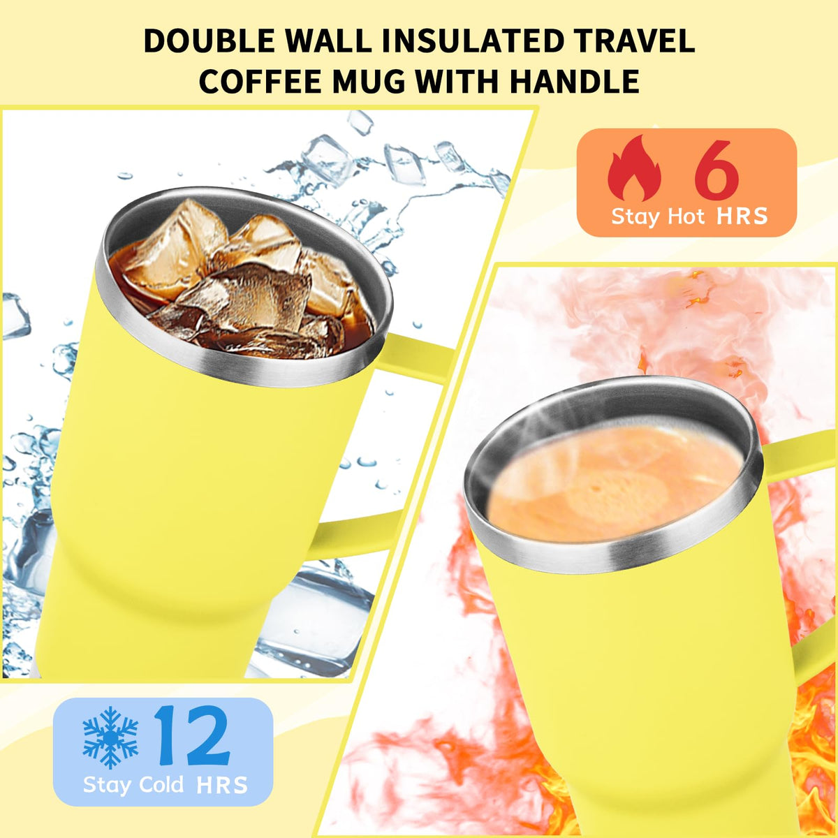 20oz Insulated Tumbler with Handle Stainless Steel Travel Coffee Mug with Lid and Straw Double Wall Vacuum Leak