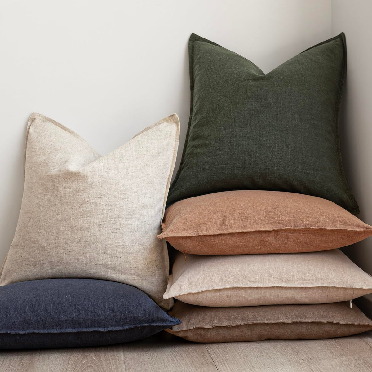 Pack of 2 Decorative Linen Solid Throw Pillow Covers Soft Accent Cushion Case Farmhouse Neutral Pillowcase for Chair Couch Sofa Bedroom Living Room Home Decor 20x20 Inch Dark Olive Green (2 Count)