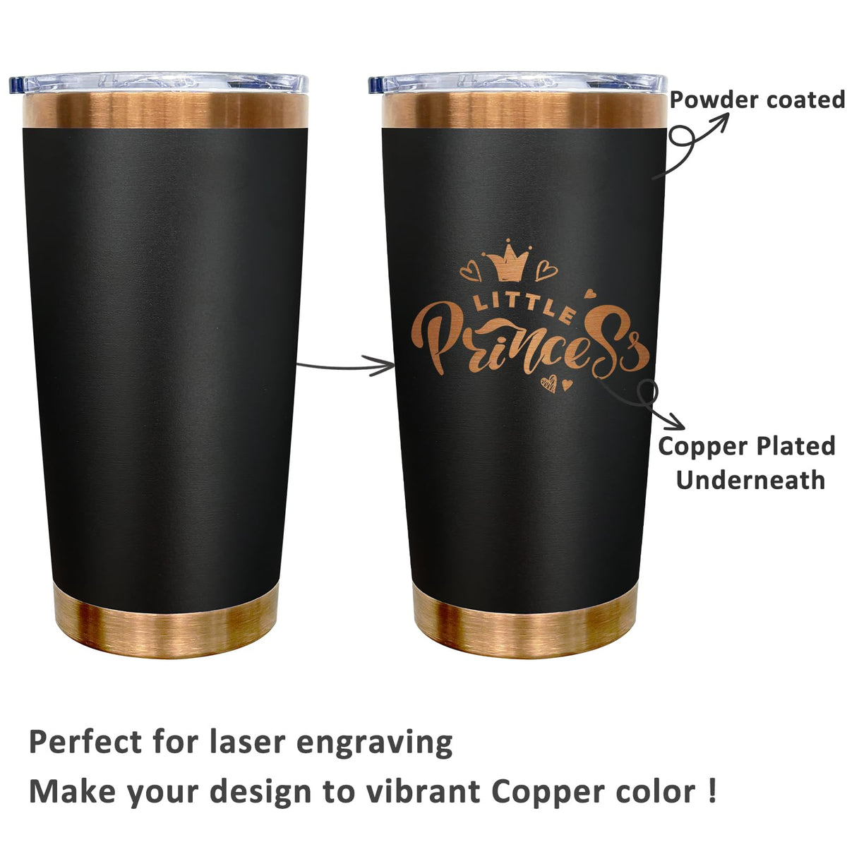 20 oz Insulated Tumblers Bulk With Lid and Straw Black (6 Count)