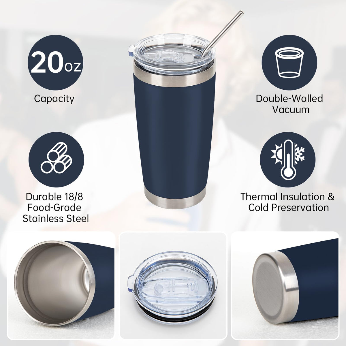 32 Pack 20oz Stainless Steel Insulated Bulk Tumblers with Lid&Straw (32 Count)