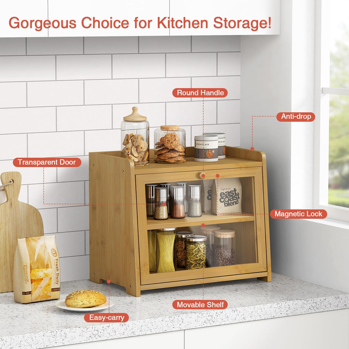 Bamboo Bread Box for Kitchen Countertop