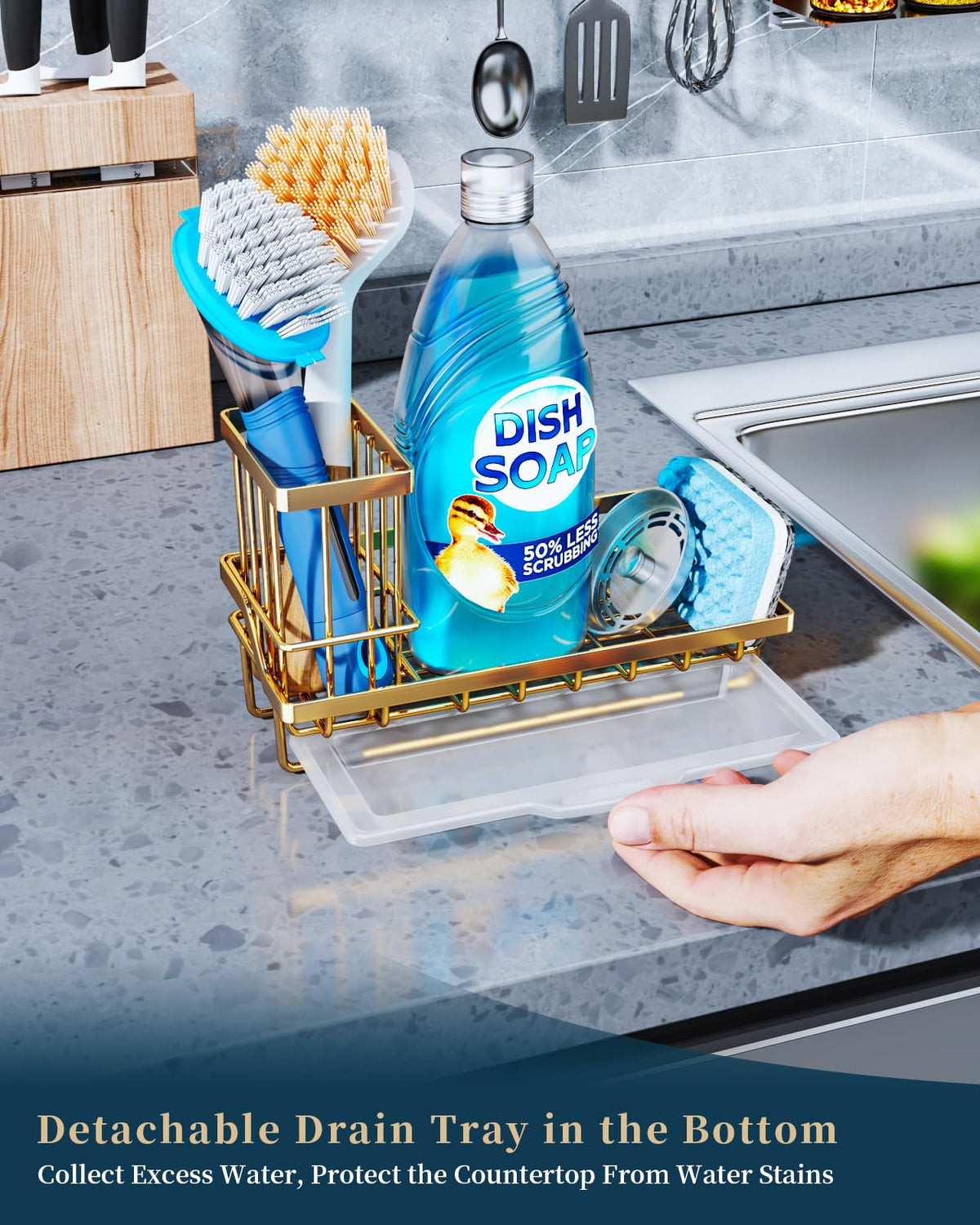 Sink Caddy Kitchen Sponge Holder with Dish Brush Holder