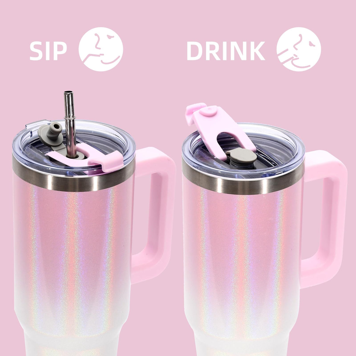 30 oz Shiny Tumbler with Handle and Straw
