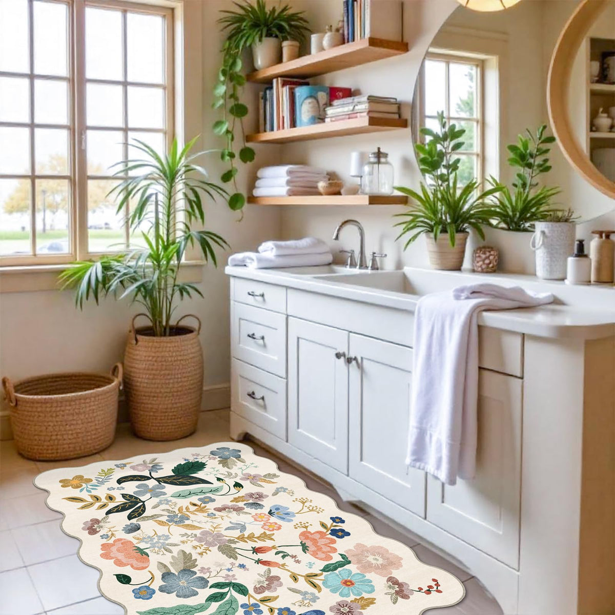 Washable 2x3 Entryway Scalloped Rug (6 Sq Ft)
