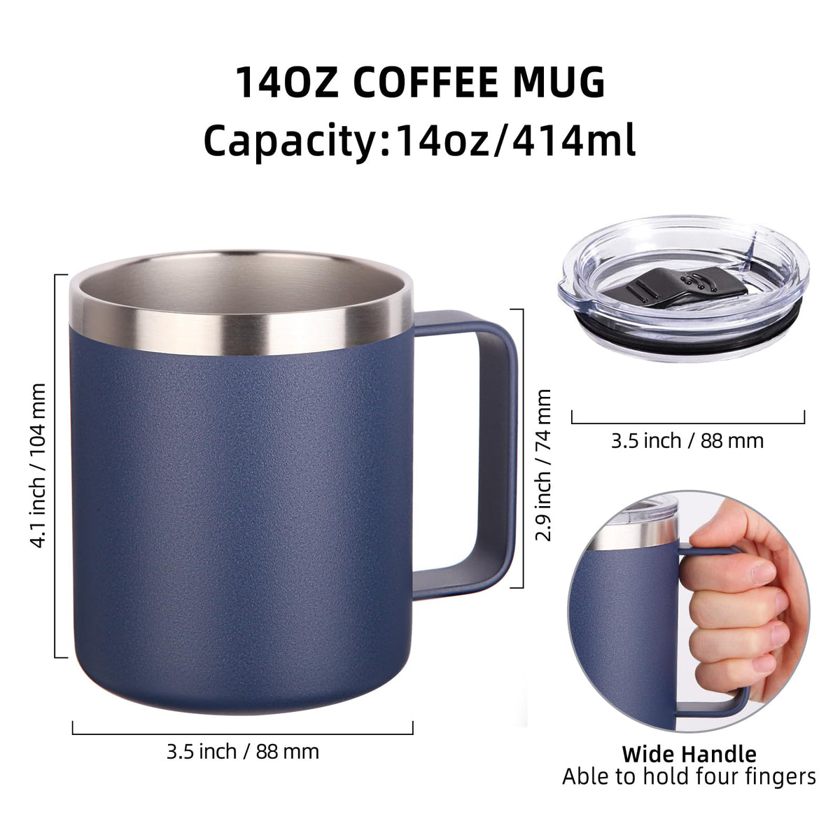 14oz Insulated Stainless Steel Coffee Mug with Leakproof Lid