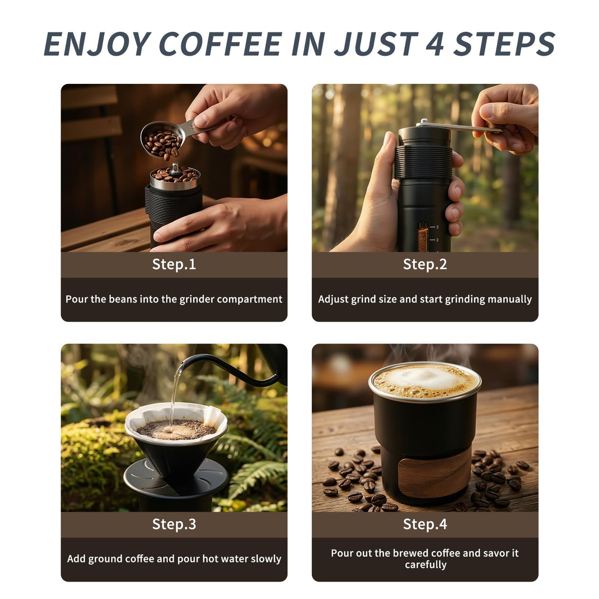 Pour Over Coffee Maker Set with Manual Burr Coffee Grinder