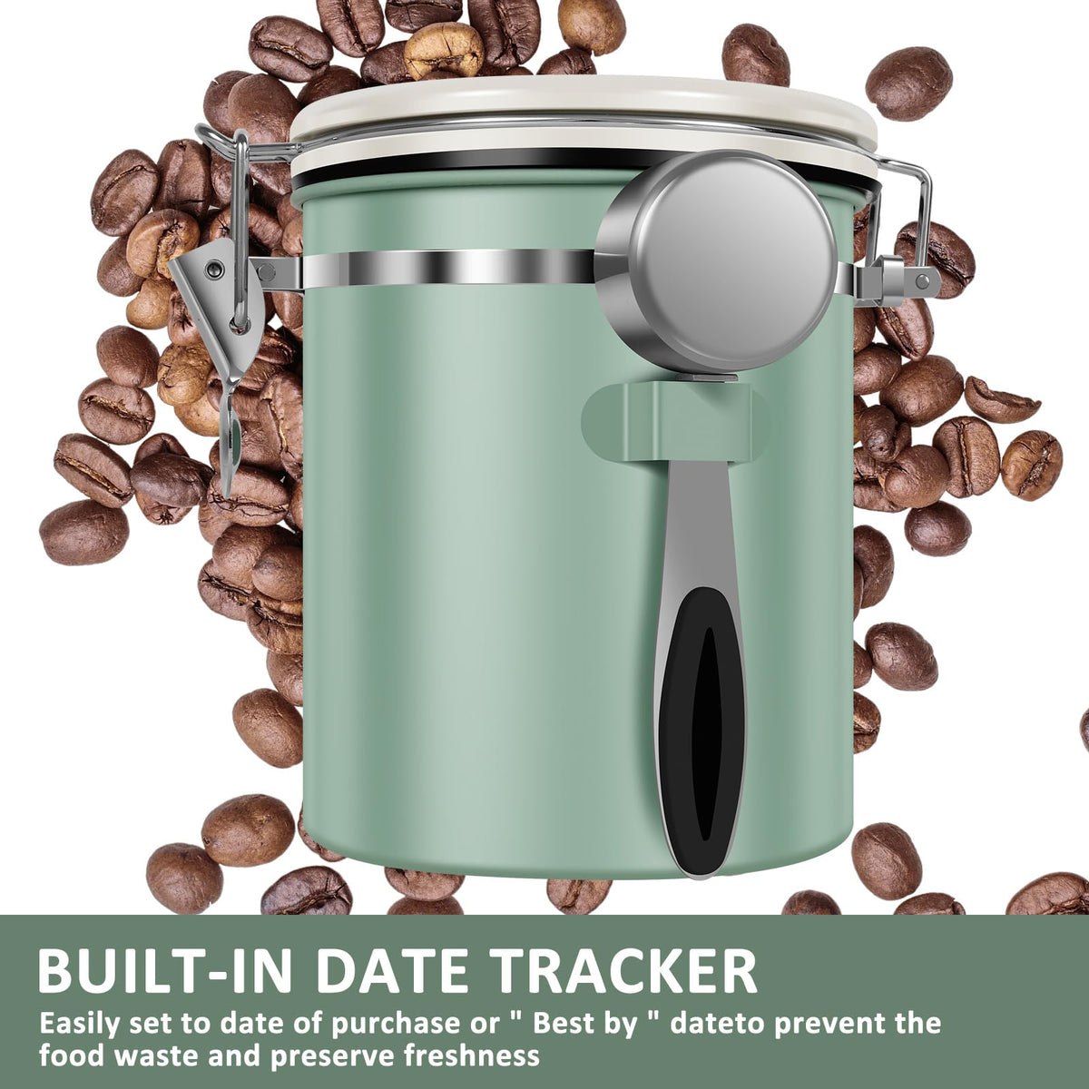 2PCS Coffee Storage Canister 1.5L 51OZ Double Airtight Coffee Beans Container with Date Locator 304 Stainless Steel Kitchen Food Storage Container with Spoon For Coffee Beans Grounds Tea Sugar (2 Count)