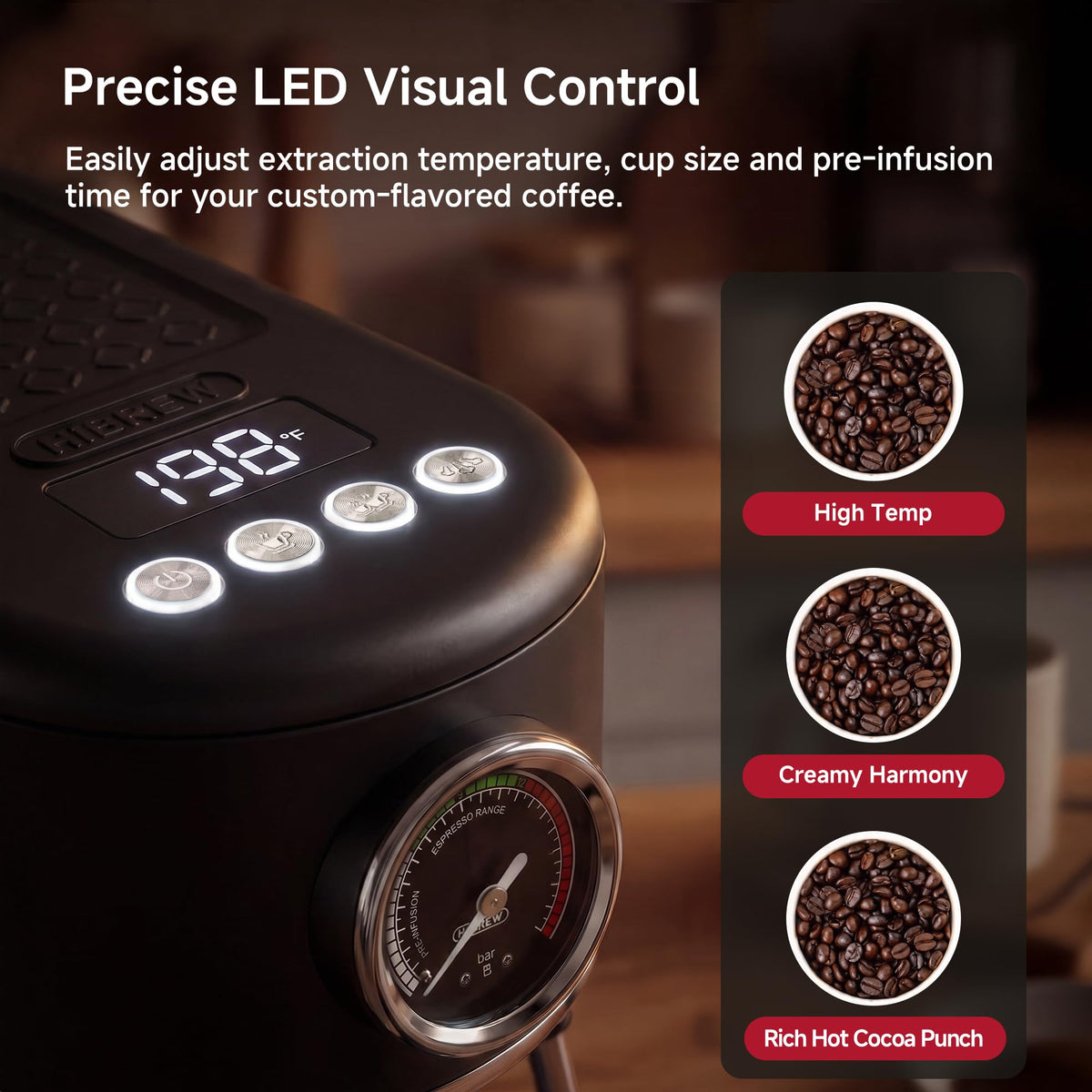 H10B Programmable Espresso Machine with LED Display & Pressure Gauge
