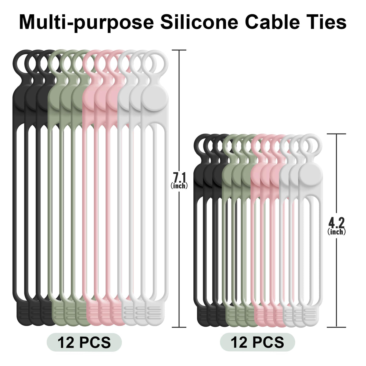 24Pcs Silicone Cable Ties (24 Count)