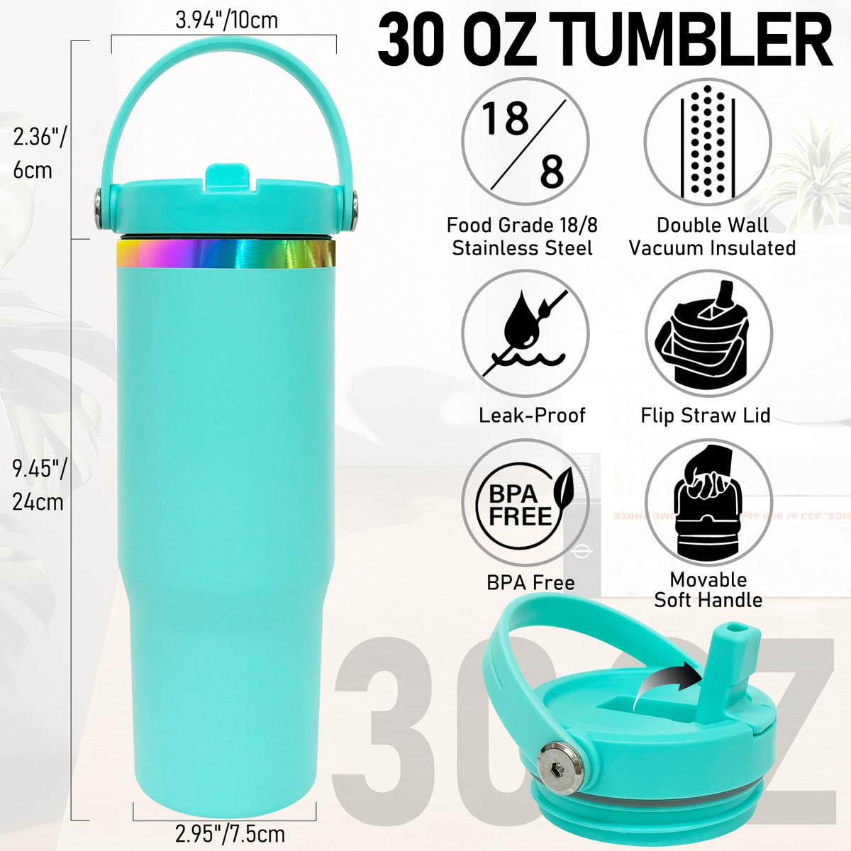 30 oz Tumbler Bulk with Top Handle and Flip Straw Blue (4 Count)