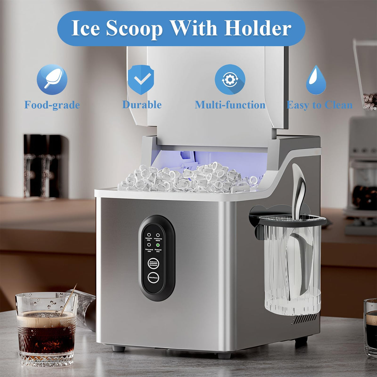 Stainless Steel Ice Scoop with Holder for Freezer Countertop Ice Machine