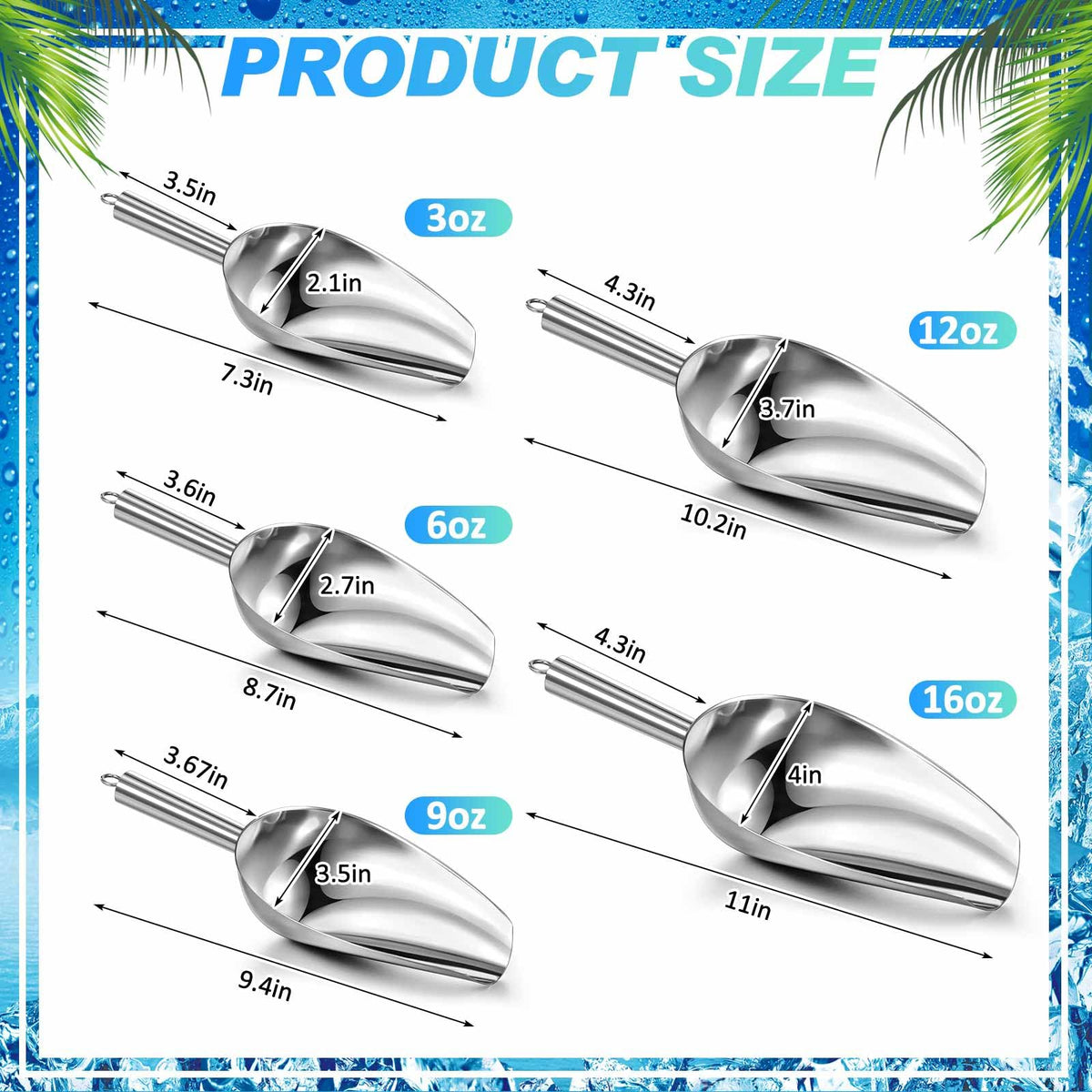 Stainless Steel Ice Scoop Set of 5 (5 Count)