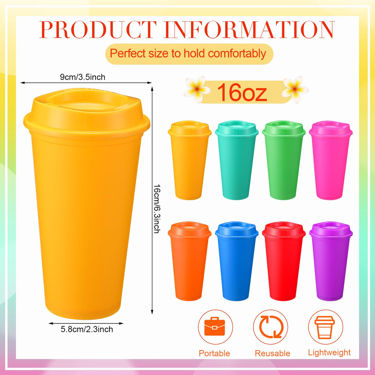 45 Pack 16 oz Reusable Coffee Cups with Lids Water Bottle Iced Coffee Travel Mug Reusable Portable Plastic Tea Tumblers Bulk for Hot and Cold Drinks Birthdays Party (45 Count)