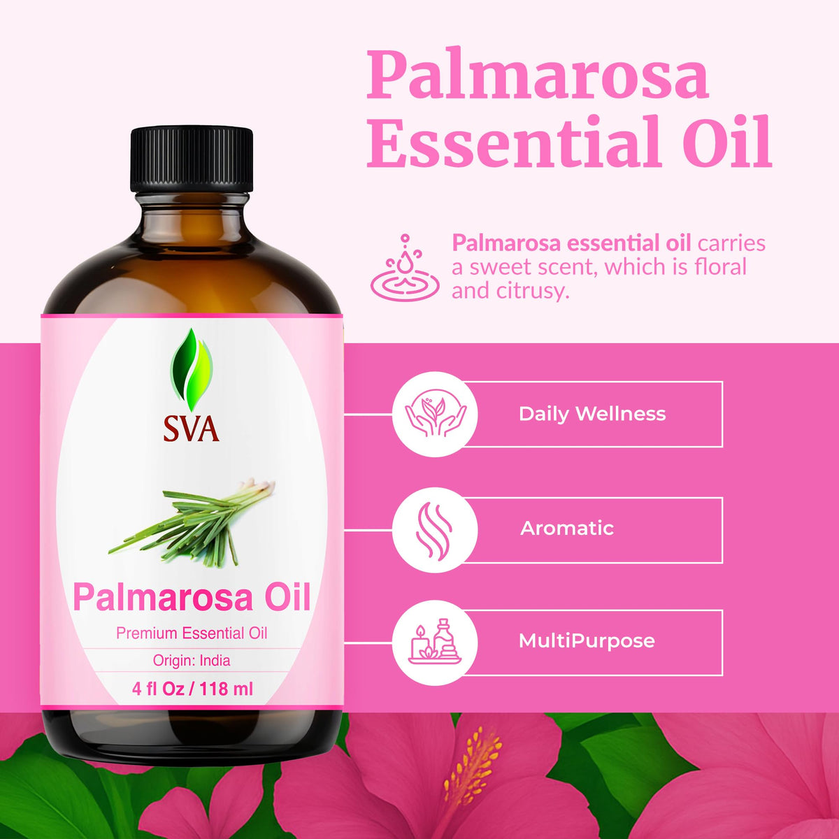 SVA Palmarosa Essential Oil (4 Fl Oz)