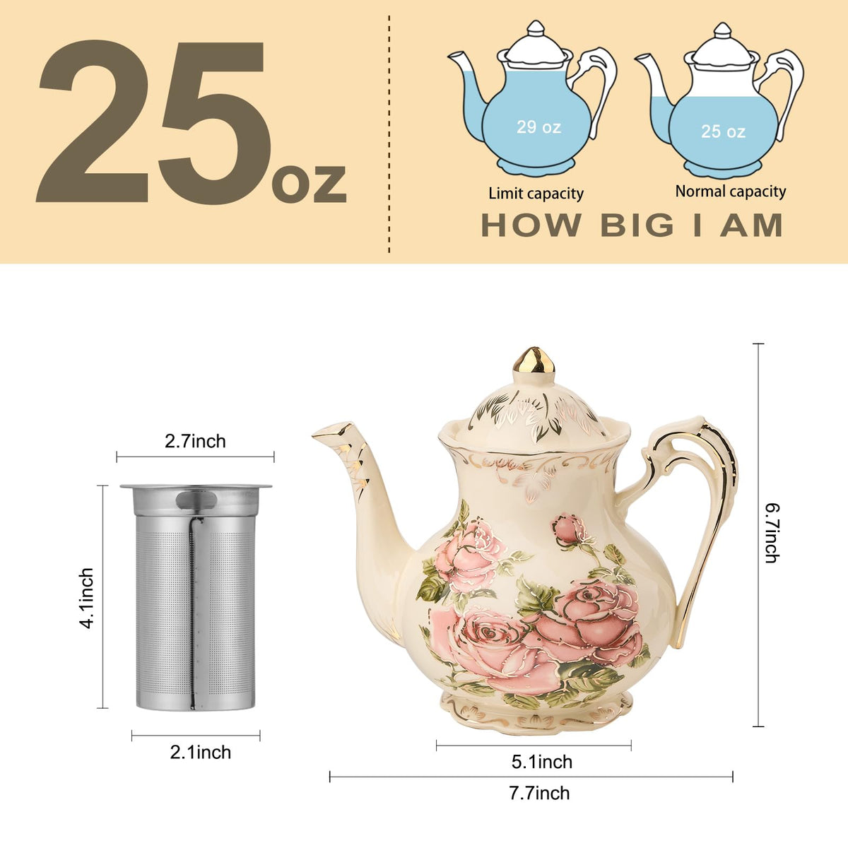 Small Pink Rose Teapot with Infuser