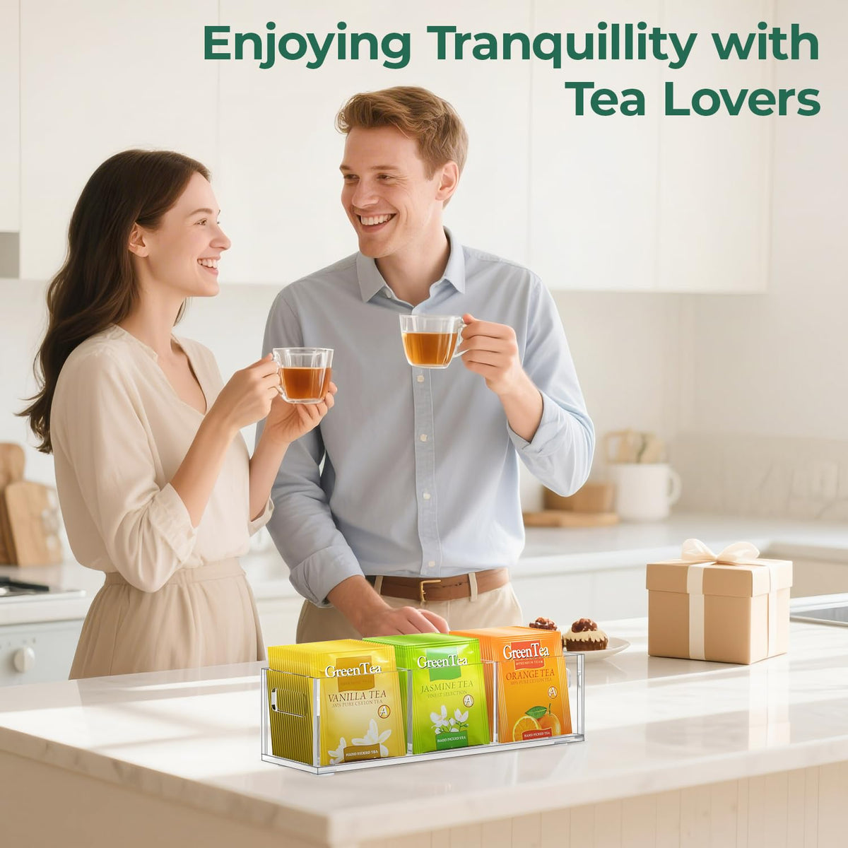 Tea Bag Holder Organizer for Counter Small Acrylic Teabag Caddy Storage