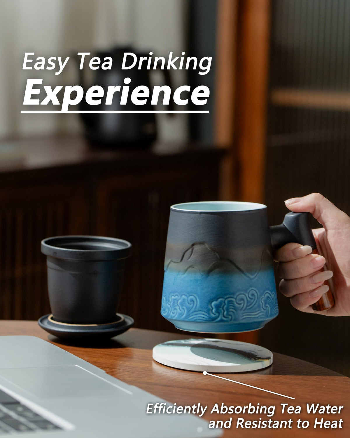 Tea Cup with Infuser and Lid & Coaster for Tea Steeper