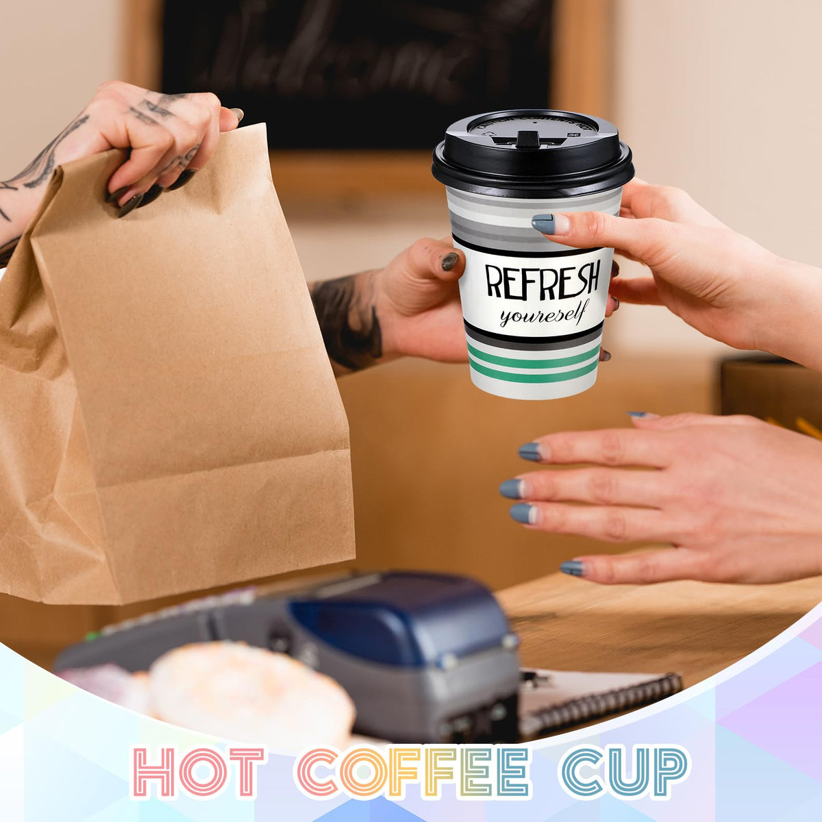 100 Pack Disposable Coffee Cups with Lids and Straws