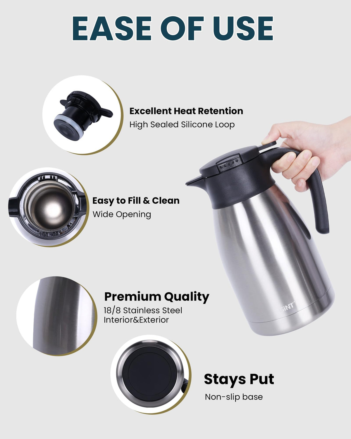 51Oz Stainless Steel Thermal Coffee Carafe with Lid