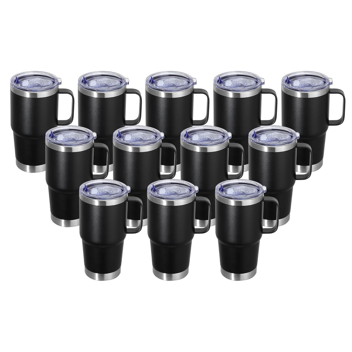 20 oz Stainless Steel Tumbler with Handle Bulk Metal Insulated Tumblers Travel Coffee Mug with Handle Double Wall Tumbler Cup with Lid and Straw (12 Count)