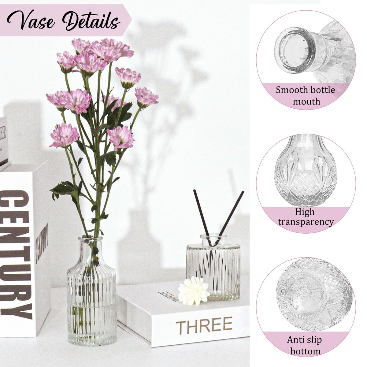 36Pcs Bud Vases Set Small Vintage Glass Bottles Clear Bud Vases in Bulk Multiple Shape Cute Glass Vases for Rustic Wedding Centerpieces Table Decorations and Home Decor (36 Count)