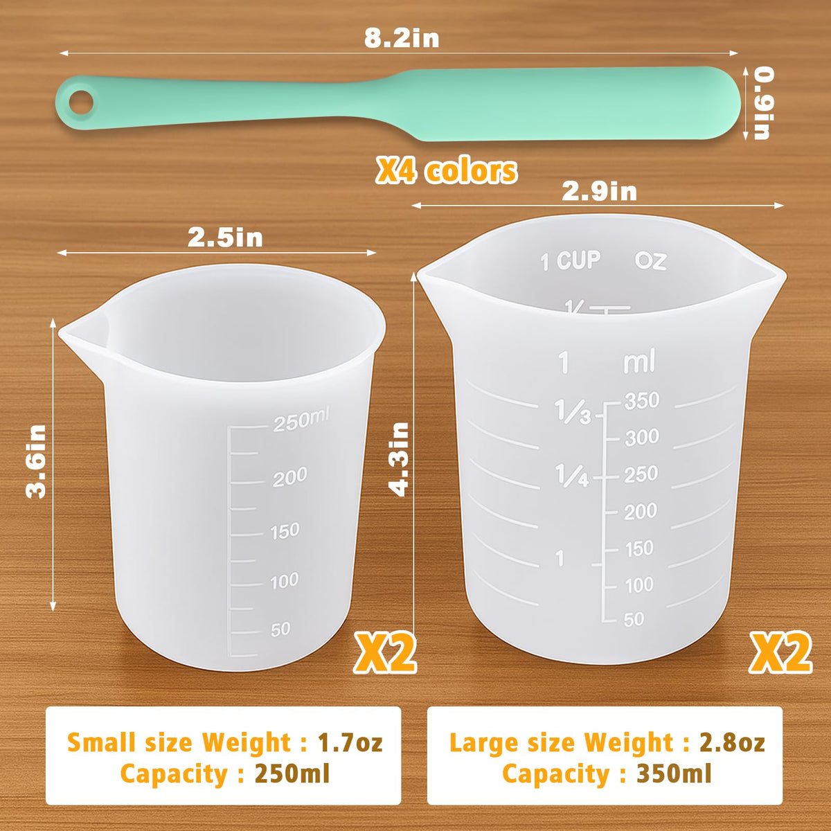 Silicone Chocolate Melting Cup Set with 4 Silicone Measuring Cups (8 Count)