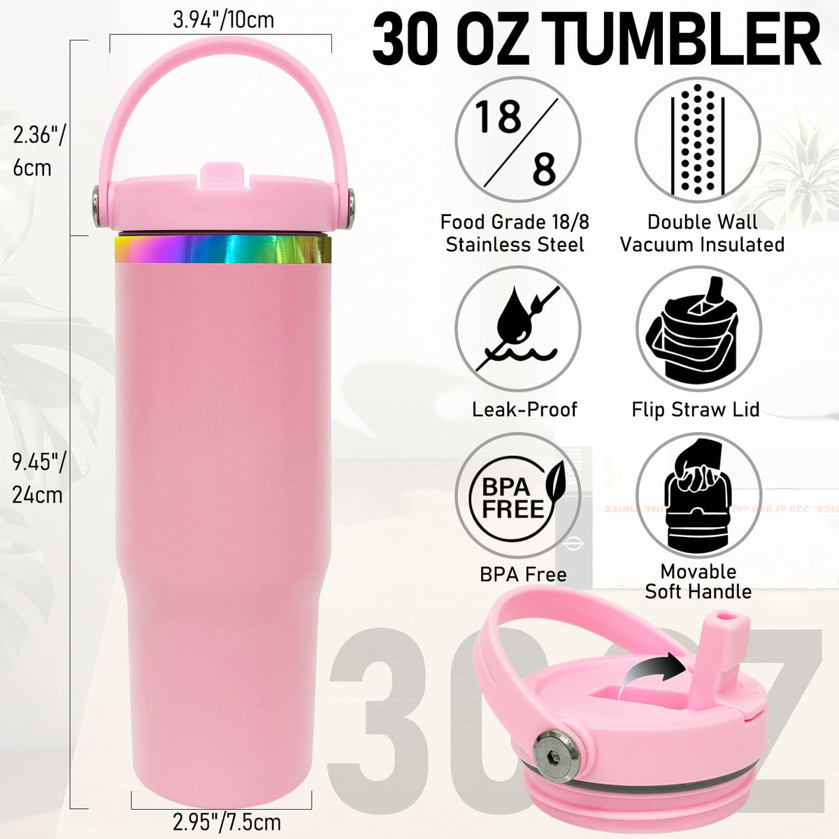 30 oz Tumbler Bulk with Top Handle and Flip Straw Pink