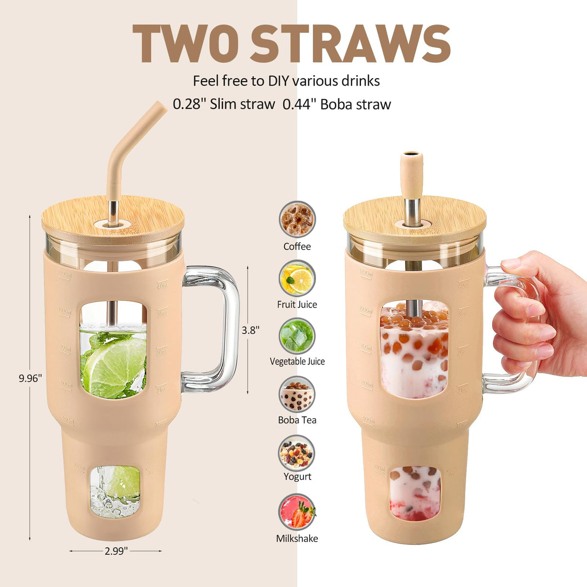 Glass Tumbler with Straw and Lid
