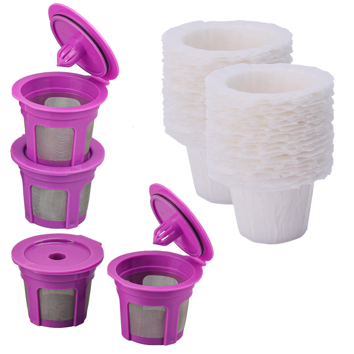 4 Pack Reusable K Cup Filters with 100 Count Coffee Filters Paper (104 Count)