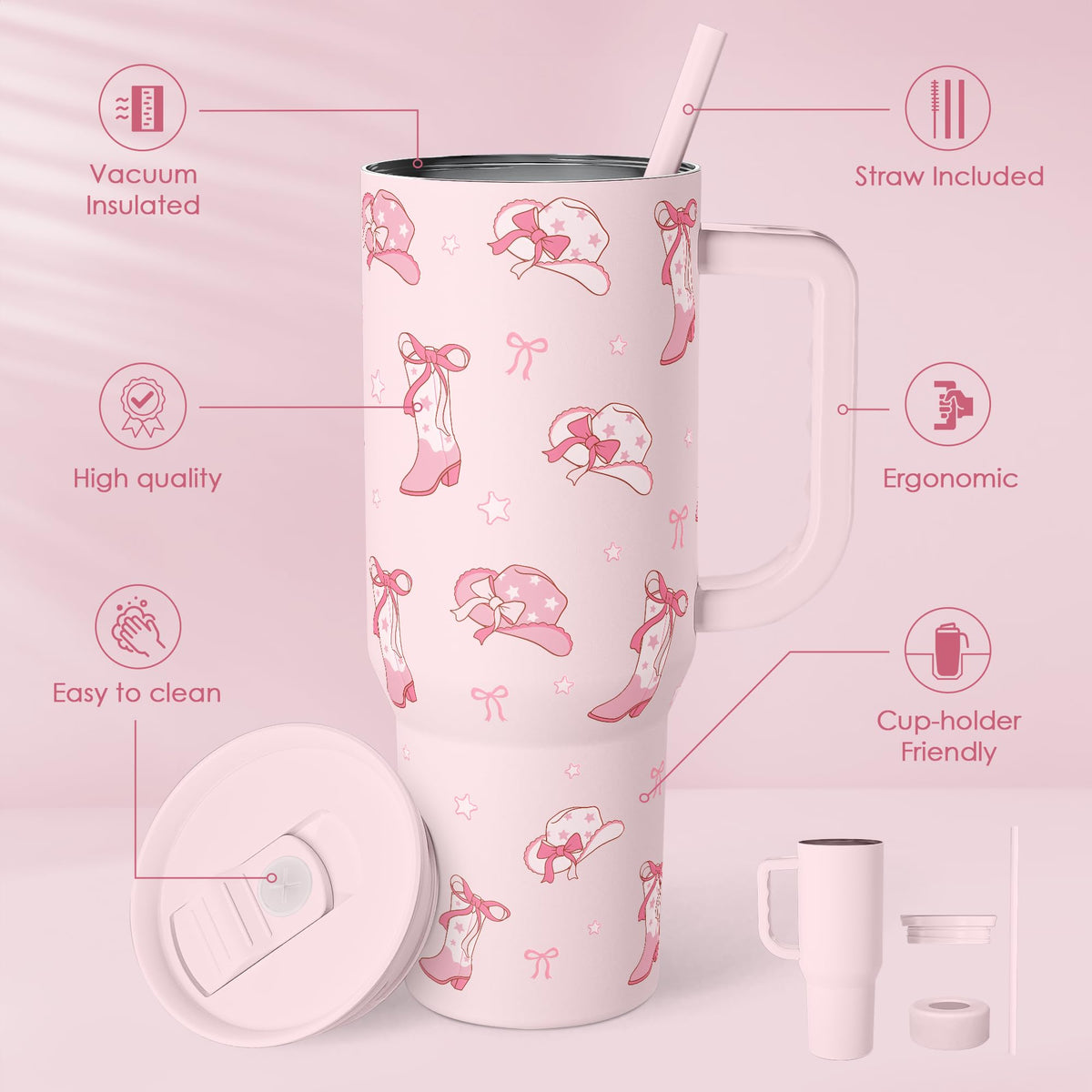 Cowgirl 40oz Slider Tumbler with Handle and Straw