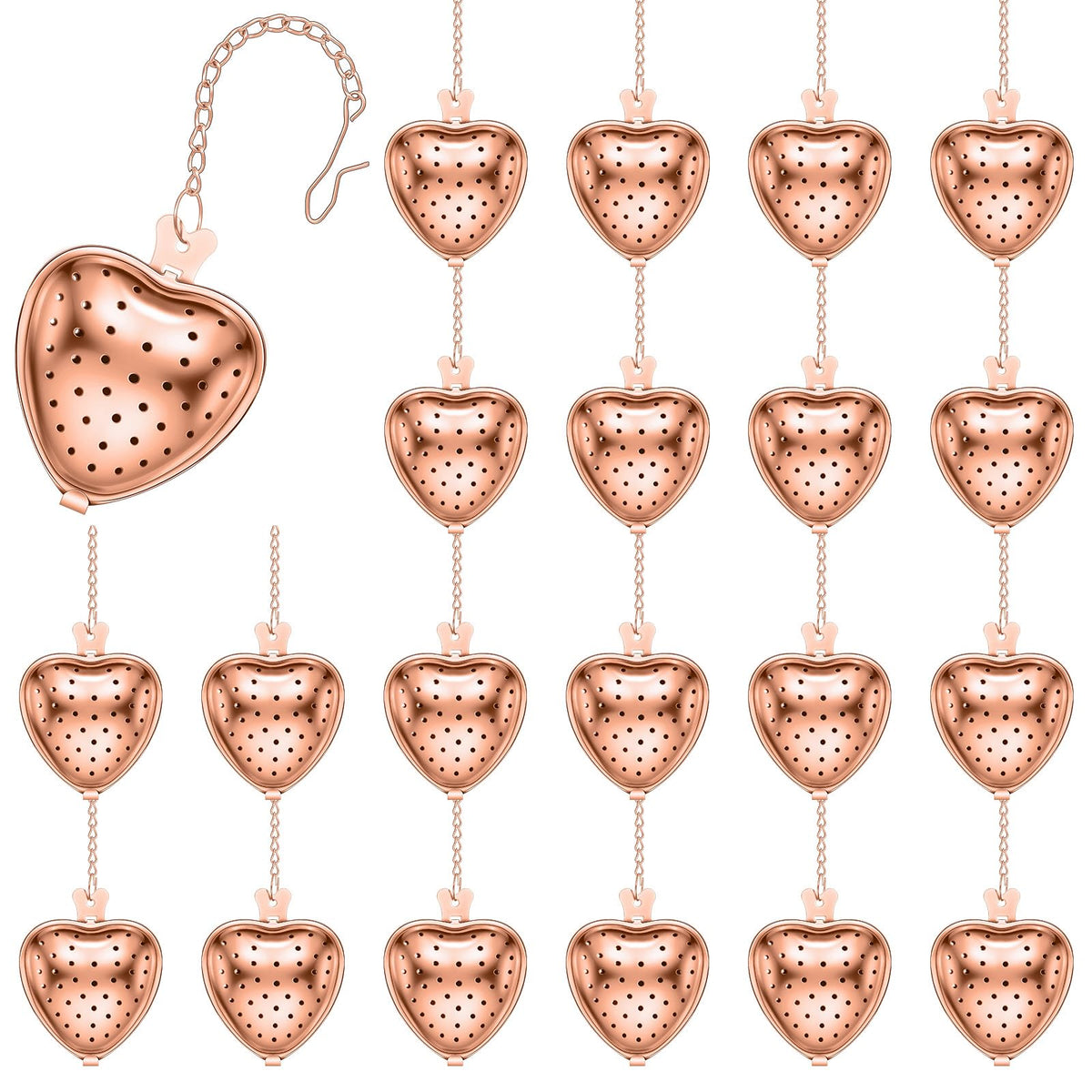 25 Pcs Heart Tea Strainer Stainless Steel Ball Infuser Loose Leaf Steeper Interval Diffuser Mesh Filters with Extended Chain Hook for Cup Bottle Tea Party Wedding Bridal Shower (25 Count)