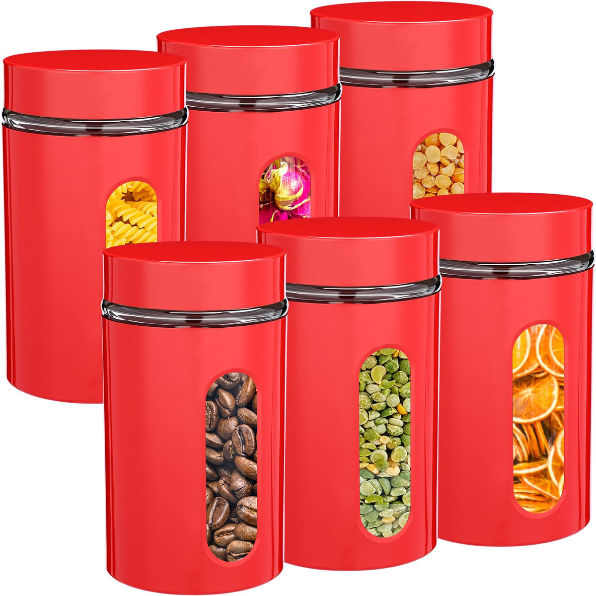 6 Pack Kitchen Canisters Set 20 oz Airtight Stainless Steel Canister Food Storage Container with Window Glass (6 Count)