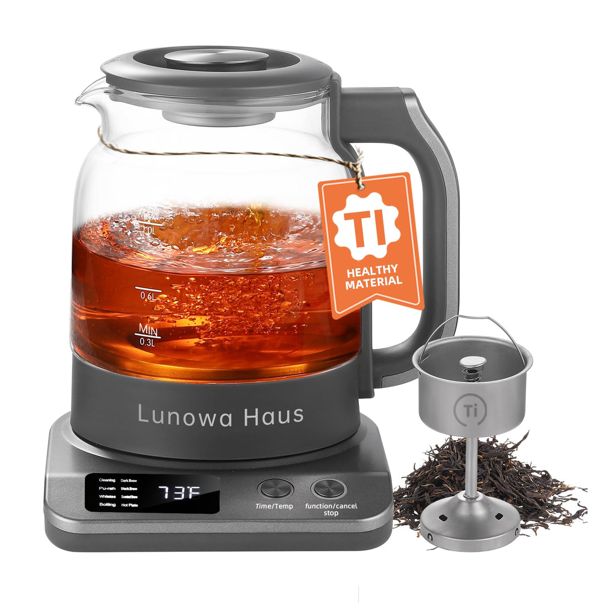 120V Titanium & Glass Electric Tea Kettle